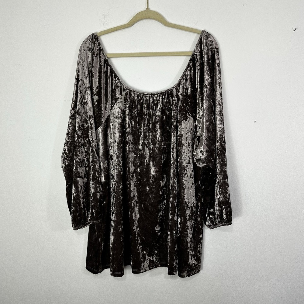 Lane Bryant New Womens Crushed Velvet Top 30/32 Sweetheart Neckline Ruched Taupe - Picture 6 of 8